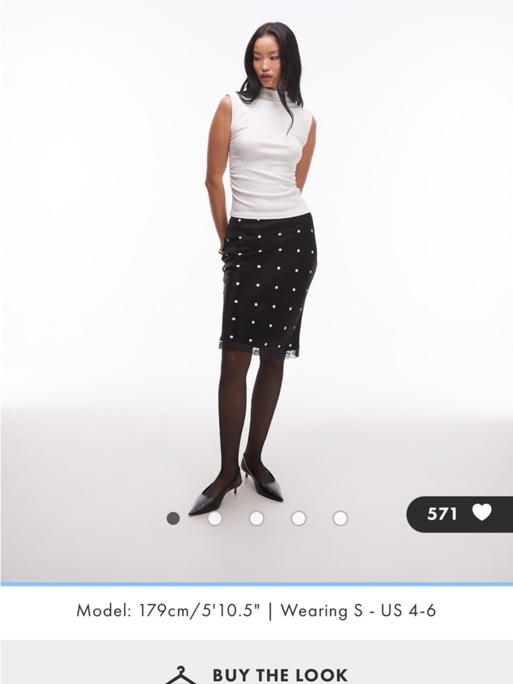 ASOS Black Midi slip Skirt with White Polka Dots - Picture 2 of 5